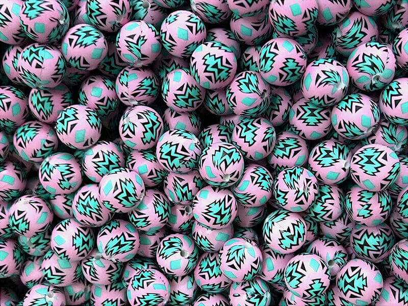 15mm Silicone Beads Pink Yellow Lightning Print 50pcs
