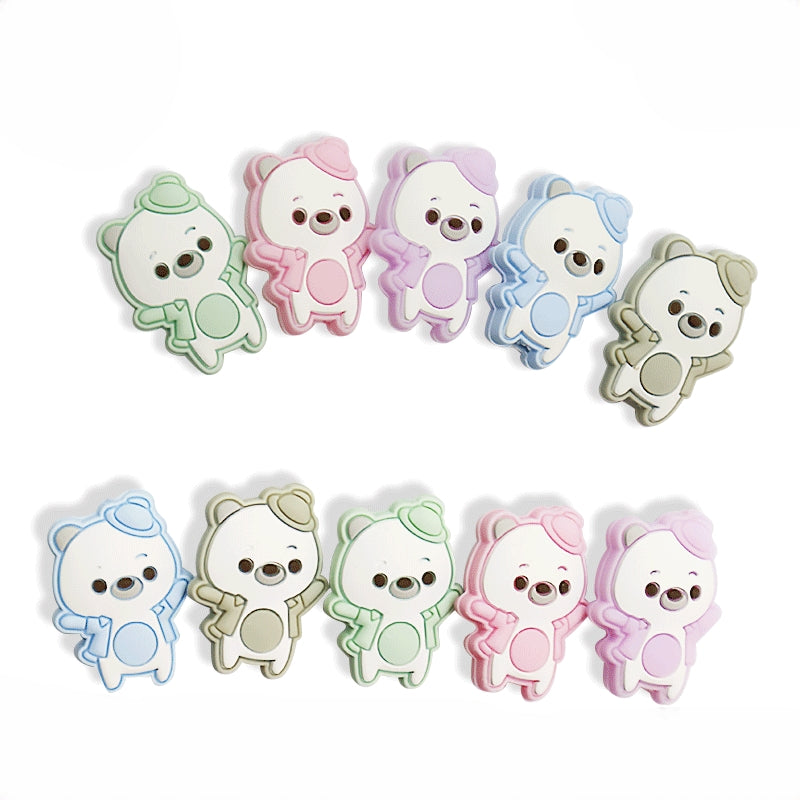 Silicone Focal Beads Dancing Bears Wearing Tilted Hat 20pcs 4