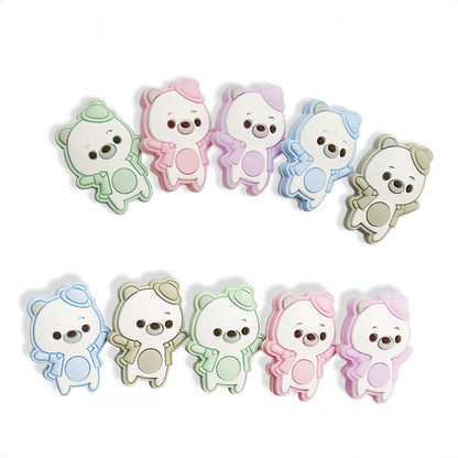 Silicone Focal Beads Dancing Bears Wearing Tilted Hat 20pcs 4