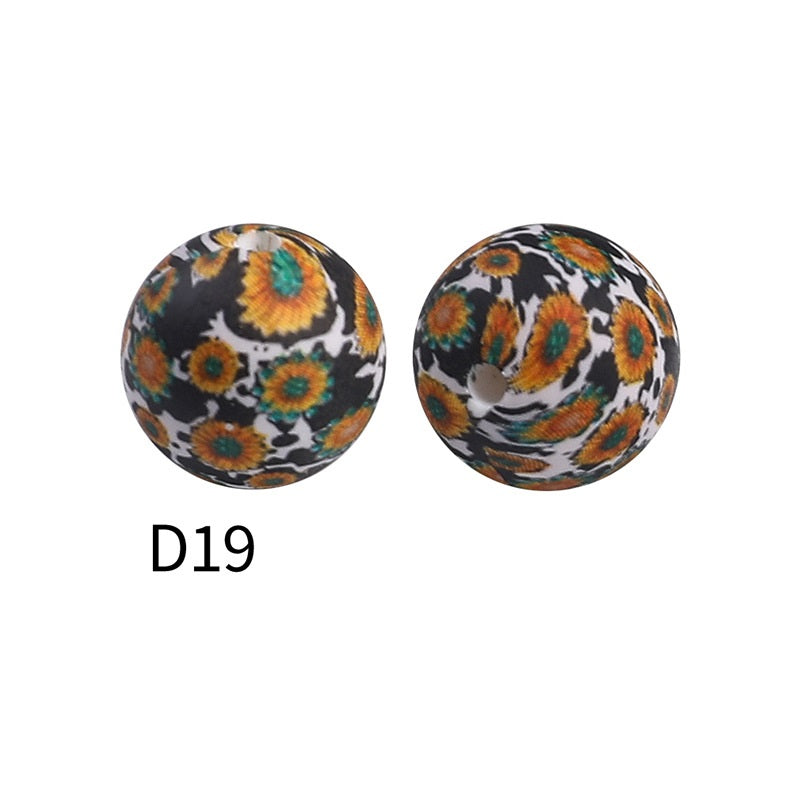50Pcs 15mm Colored pattern printed silicone beads 21