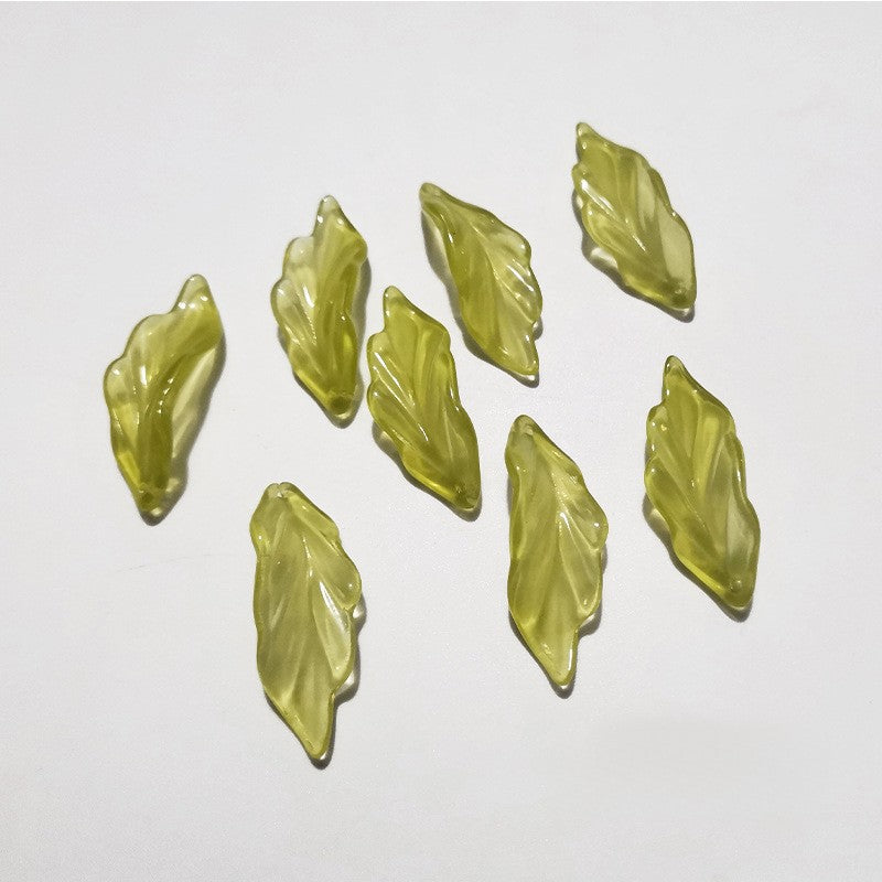 Czech Glass Beads Seaweed Leaf 14x37mm Translucent Green Blue Jasper 100pcs 15