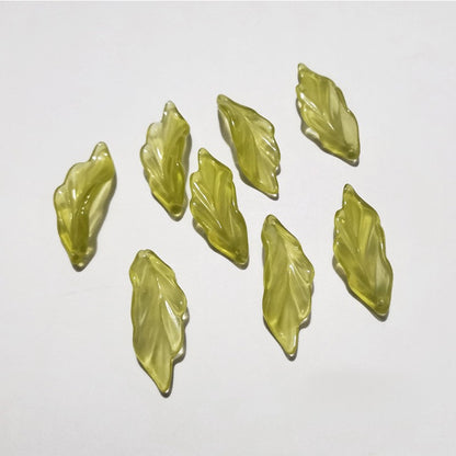 Czech Glass Beads Seaweed Leaf 14x37mm Translucent Green Blue Jasper 100pcs 15