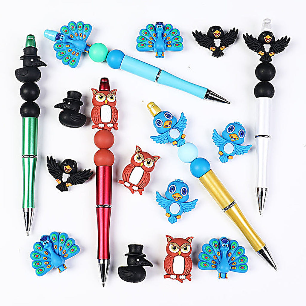 3D Bird Silicone Focal Beads Owl Peacock Cute Animal Charms 20pcs