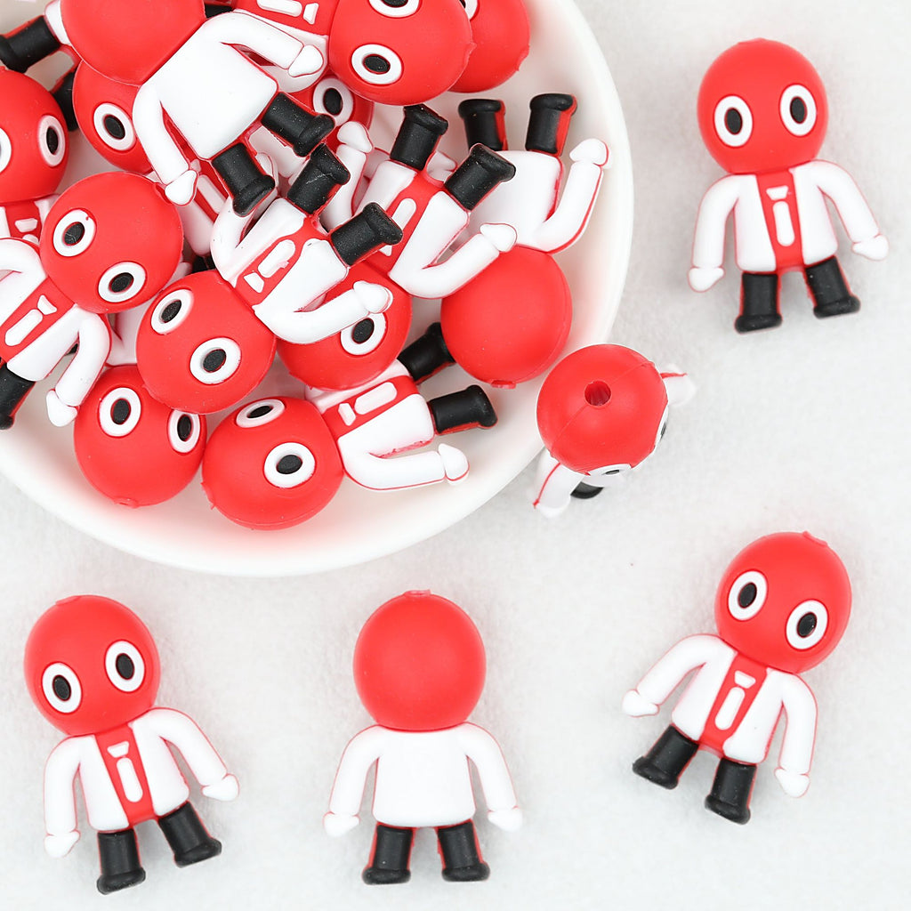 Red Suit Robot 3D Silicone Focal Beads 20 pcs