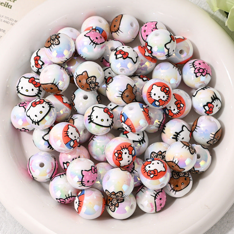 Cartoon Character Acrylic Round Beads 16mm UV Coated 10pcs 2
