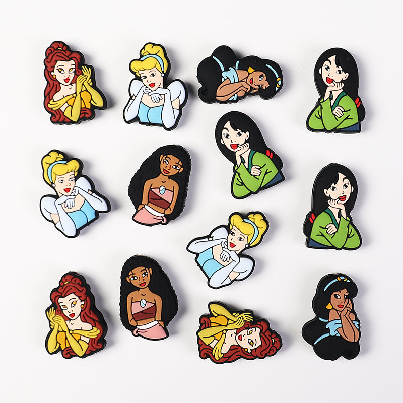 Silicone Focal Beads Disney Princess Front Facing Detailed Faces 20pcs 5