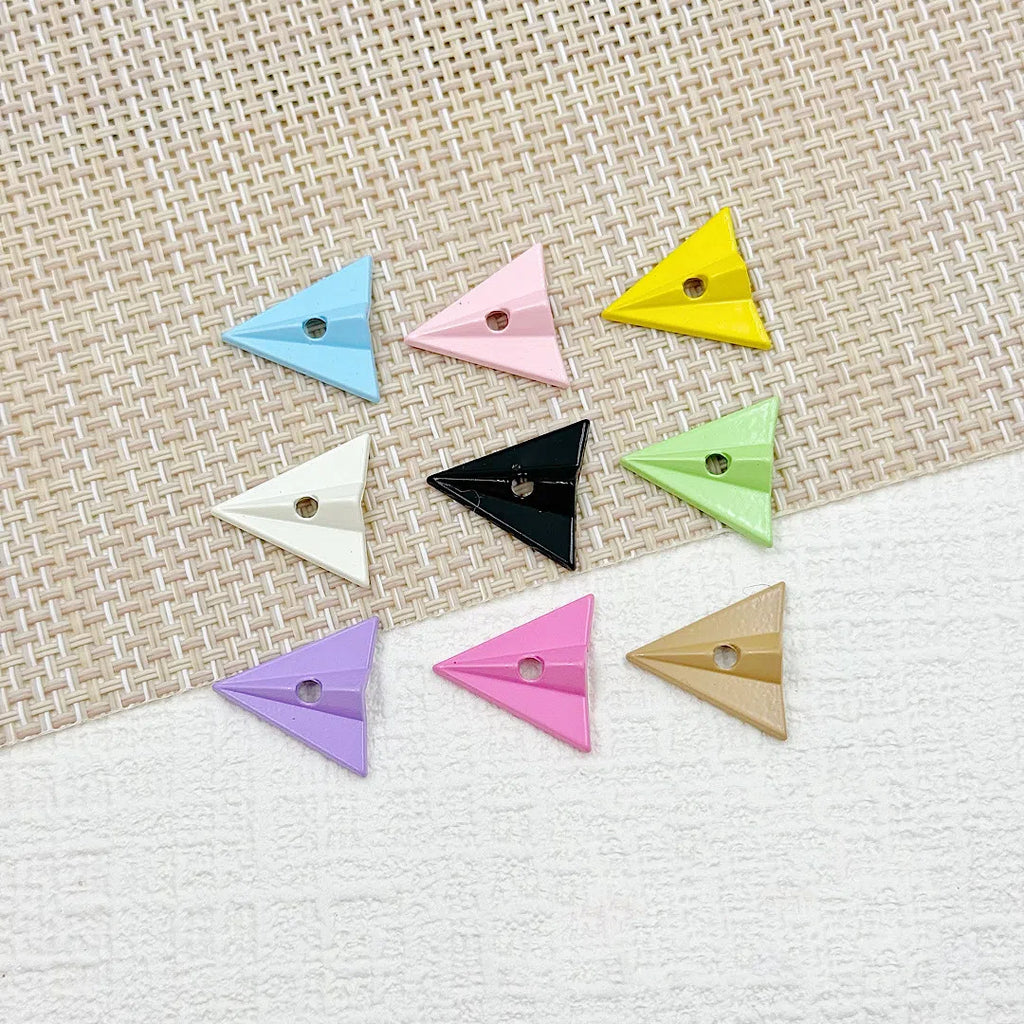 3D Paper Plane Metal Beads 18mm Glossy Spray Painted Alloy 9pcs
