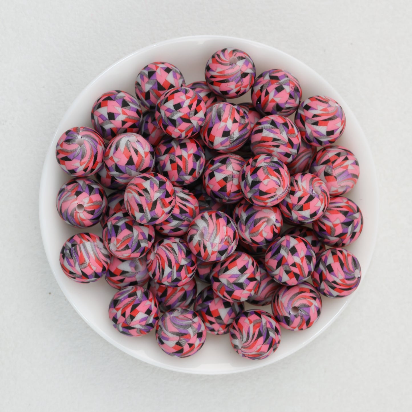 15mm Patterned Printed Silicone Round Beads Bright Colors 50pcs 6