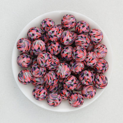 15mm Patterned Printed Silicone Round Beads Bright Colors 50pcs 6