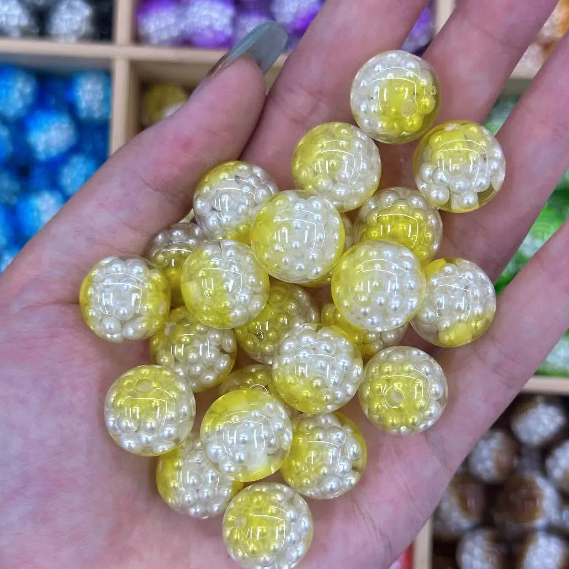 Dual Color Imitation Pearl Waxberry Resin Beads 16mm Glossy Bubblegum 10pcs 11