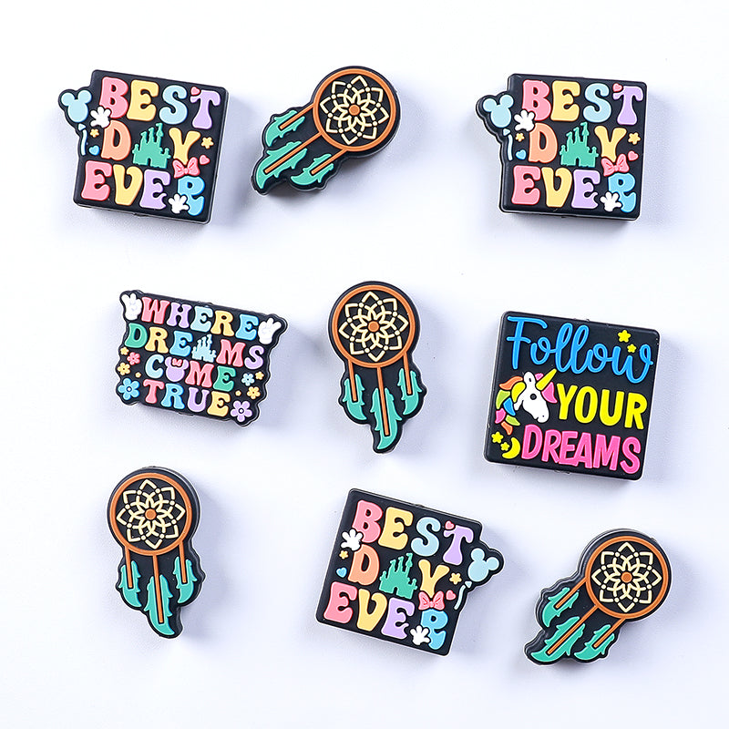 Silicone Focal Beads Dreams With Printed Text 20pcs 16