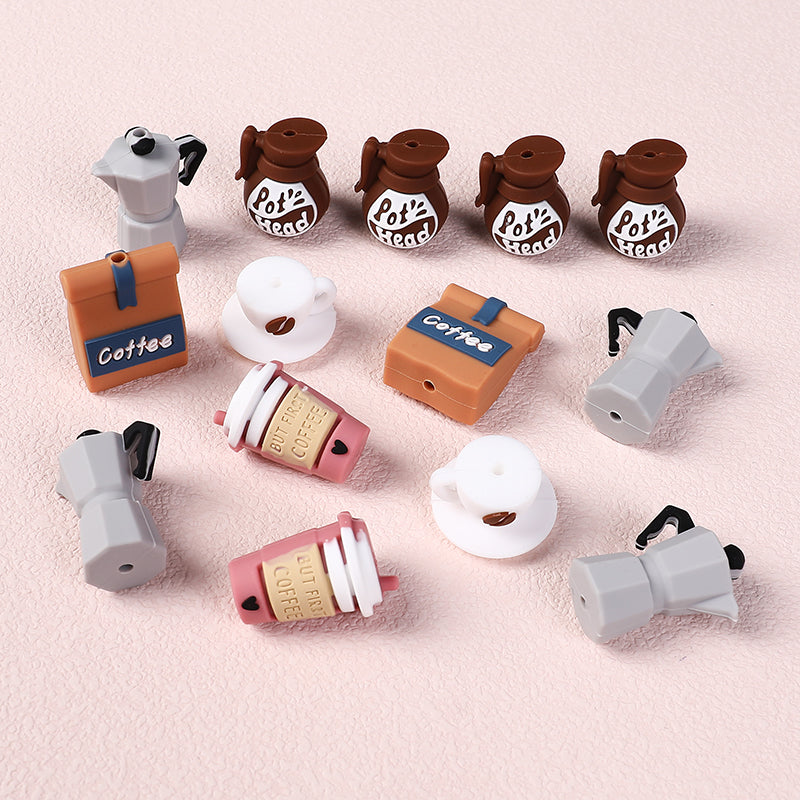 Silicone 3D Focal Beads Coffee Theme Coffee Pot Coffee Bag 20pcs 6