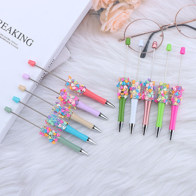 Beadable Pen with Heart Confetti and Rhinestone 3