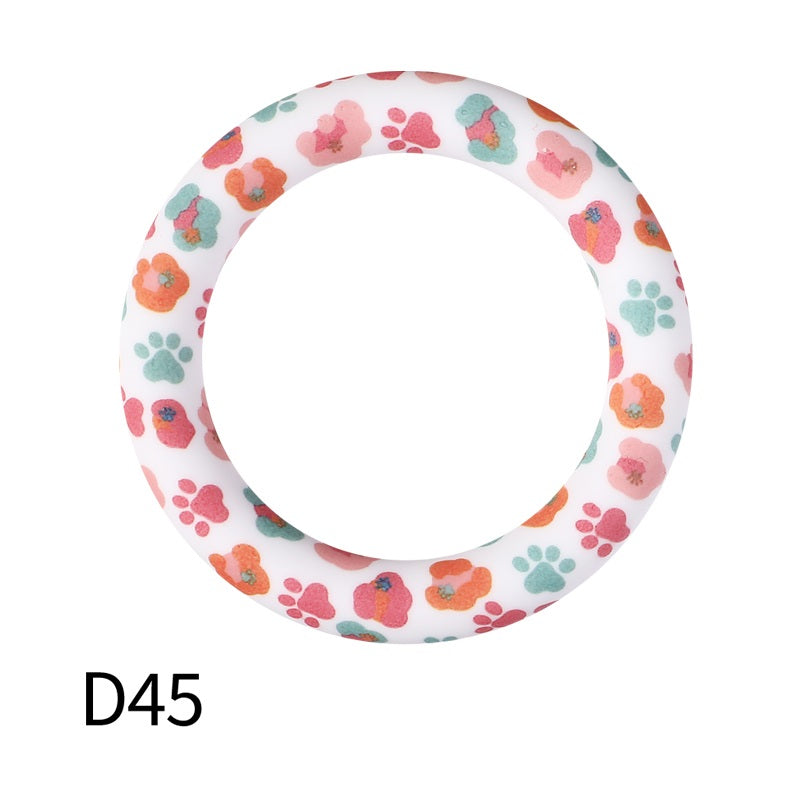 65mm Printed Silicone Beads Round Rings Floral Animal Spots Prints 51