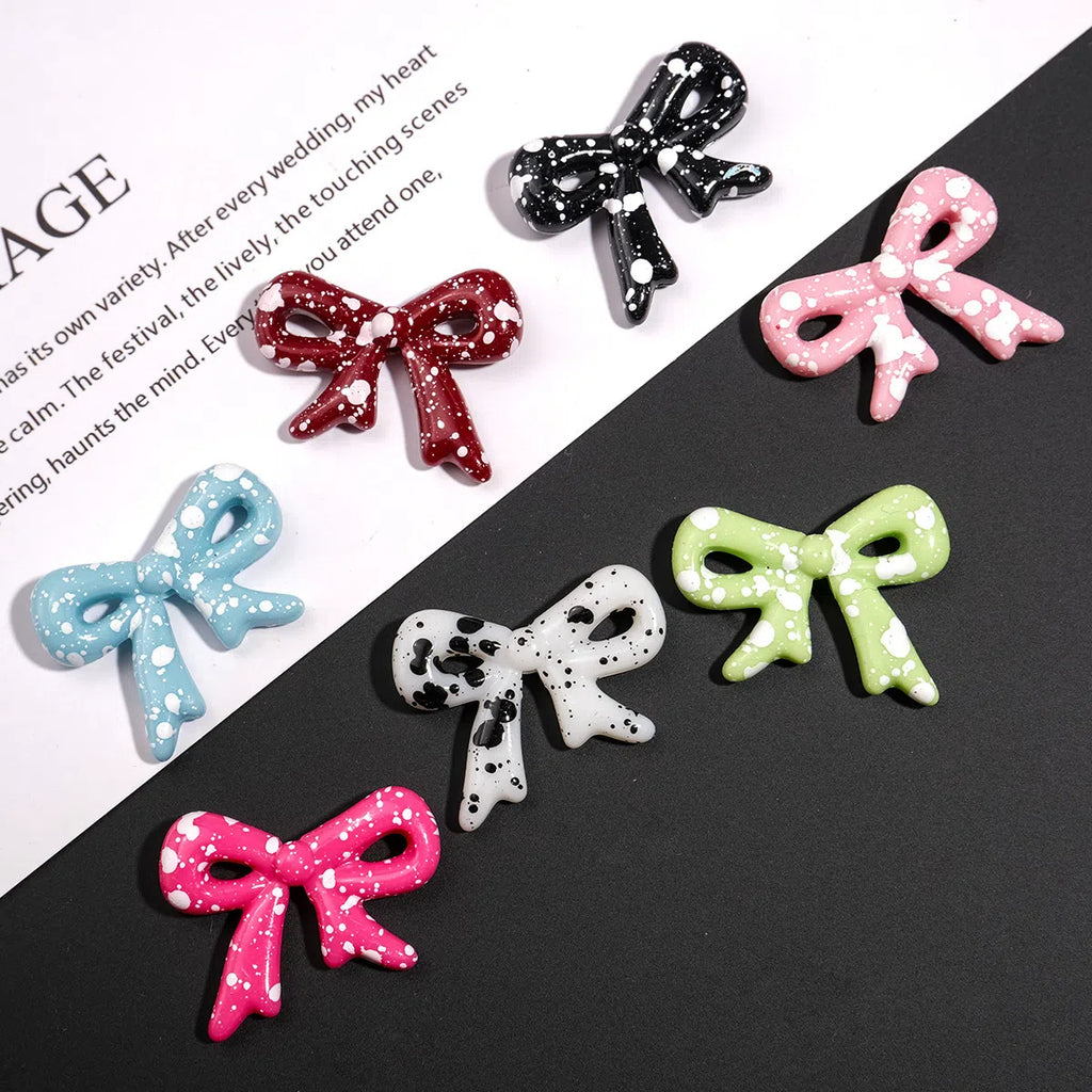Splashed Ink Pattern Bow Acrylic Beads 29mm Colorful 20pcs