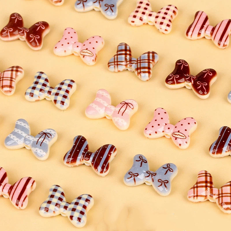 Double Sided Sweet Bow Acrylic Beads 29mm Printed Pastel 10pcs