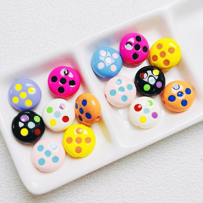 Palette Flat Acrylic Beads 16mm Glossy Raised Dot Design 10pcs 3