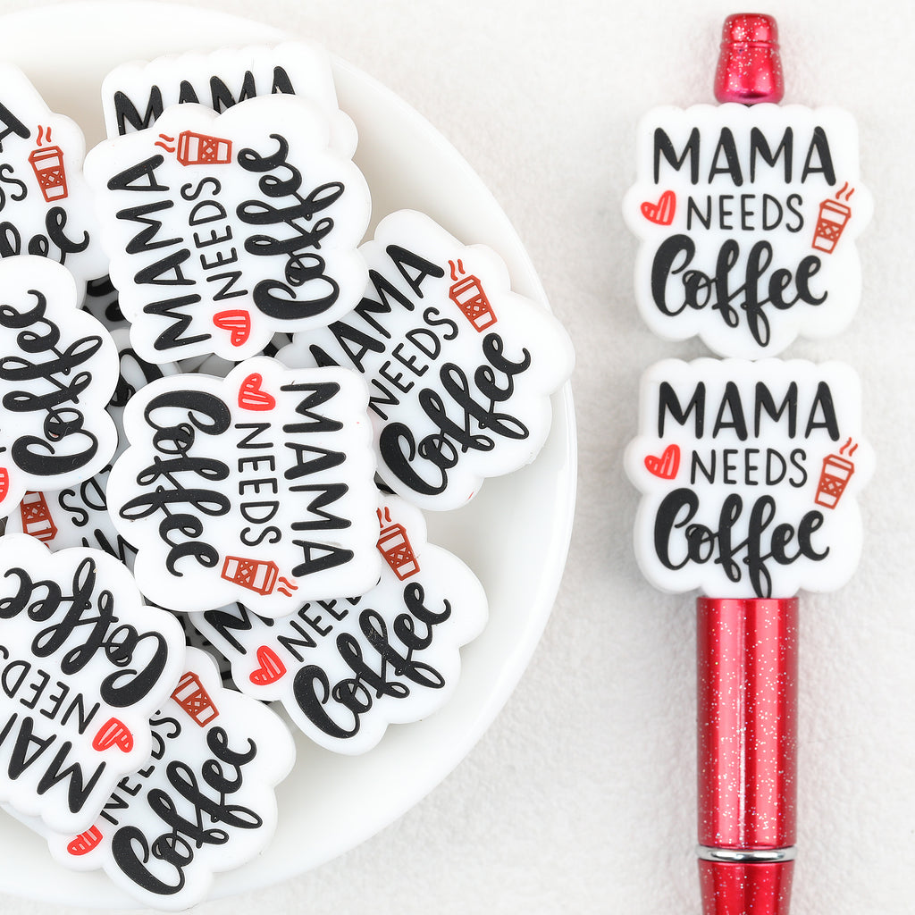Mama Flower Silicone Focal Beads Wholesale, Coffee Cup Message