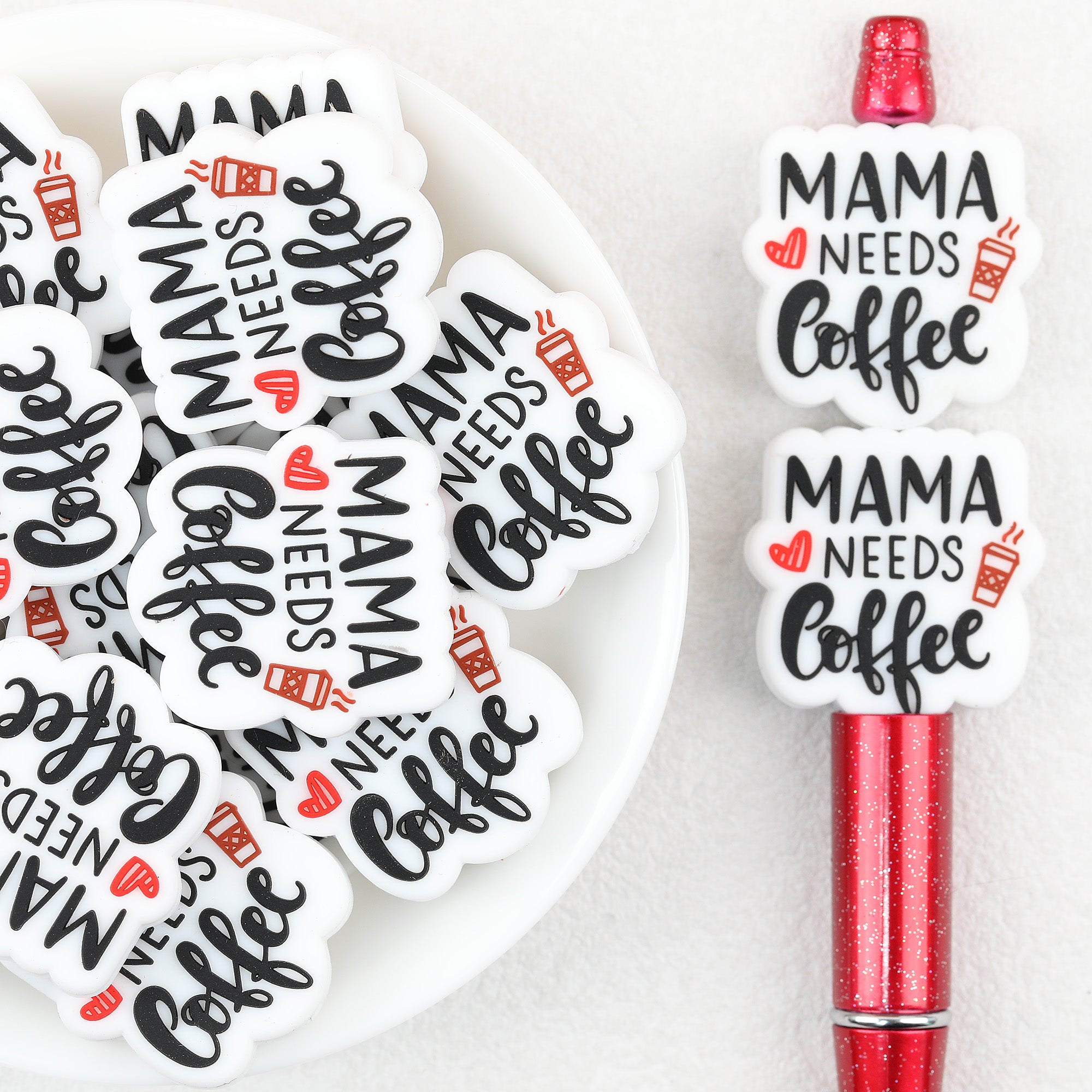 Mama Flower Silicone Focal Beads Wholesale, Coffee Cup Message
