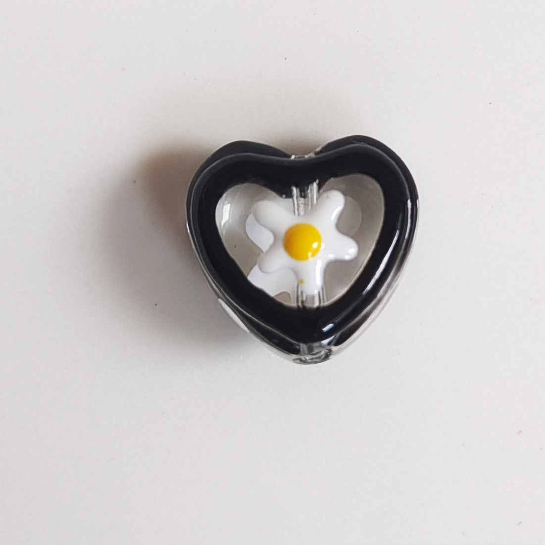 Hand Painted Flower Pattern Heart Enamel Glass Beads 12mm 20pcs 3