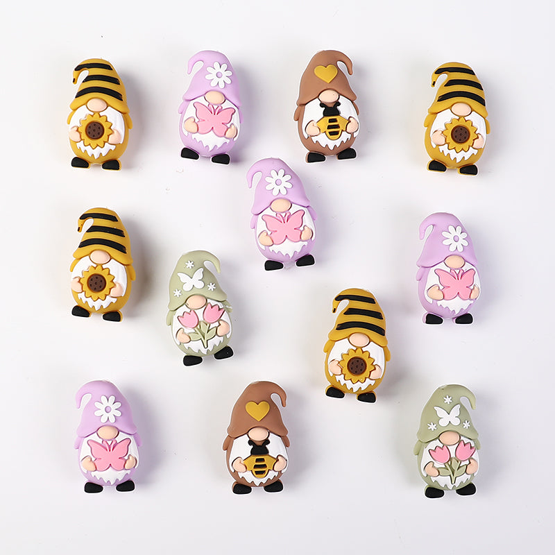 Silicone 3D Focal Beads Spring Dwarf Holding Bee Heart 20pcs 5