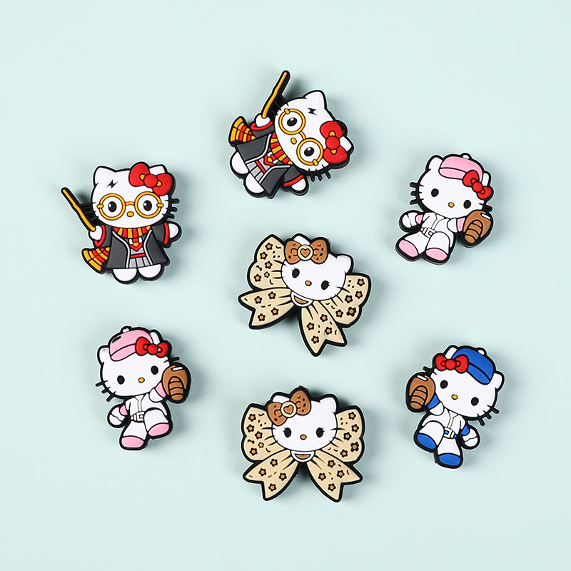 Silicone Focal Beads Hello Kitty Leopard Bow Pink Baseball Player 20pcs 3