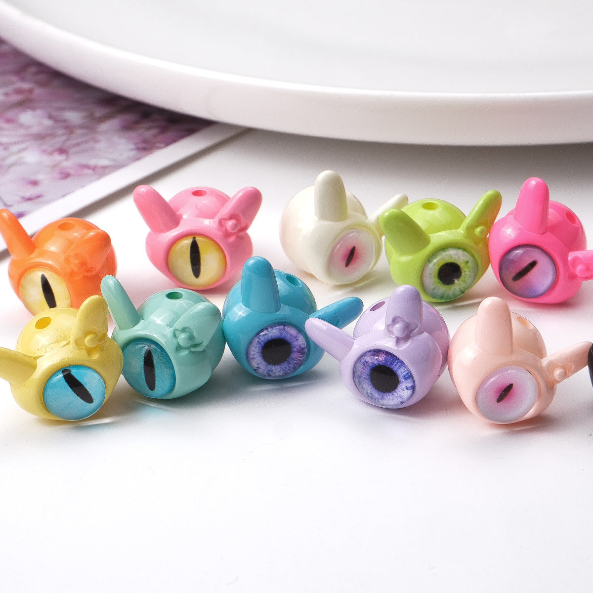 Baking Painted One-Eyed Monster Acrylic Beads 16mm Colorful Glossy 50pcs 13