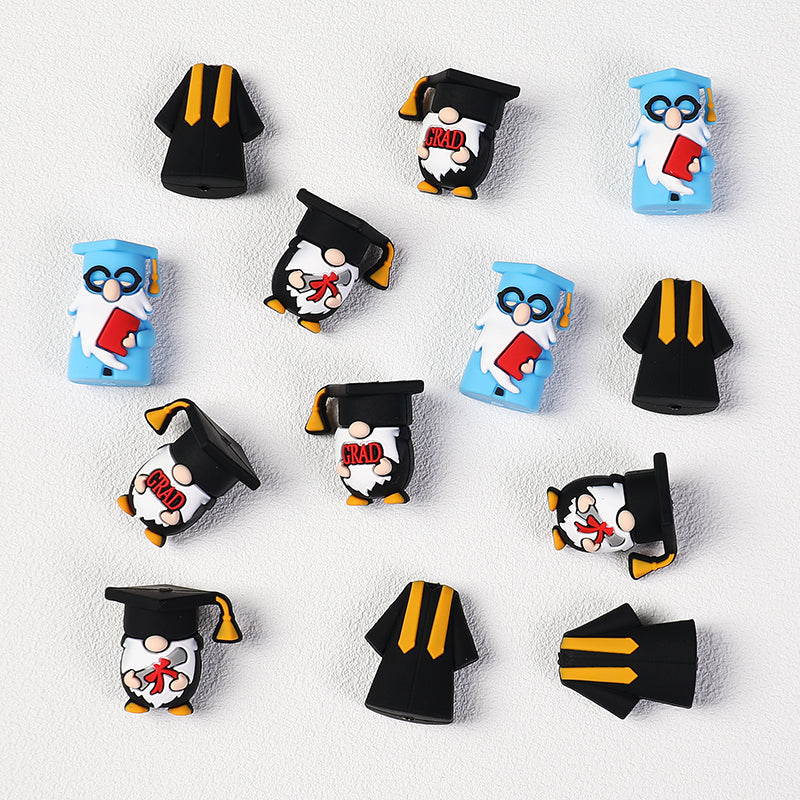 Silicone 3D Graduation Gnome Focal Beads Graduate Theme 20pcs 4