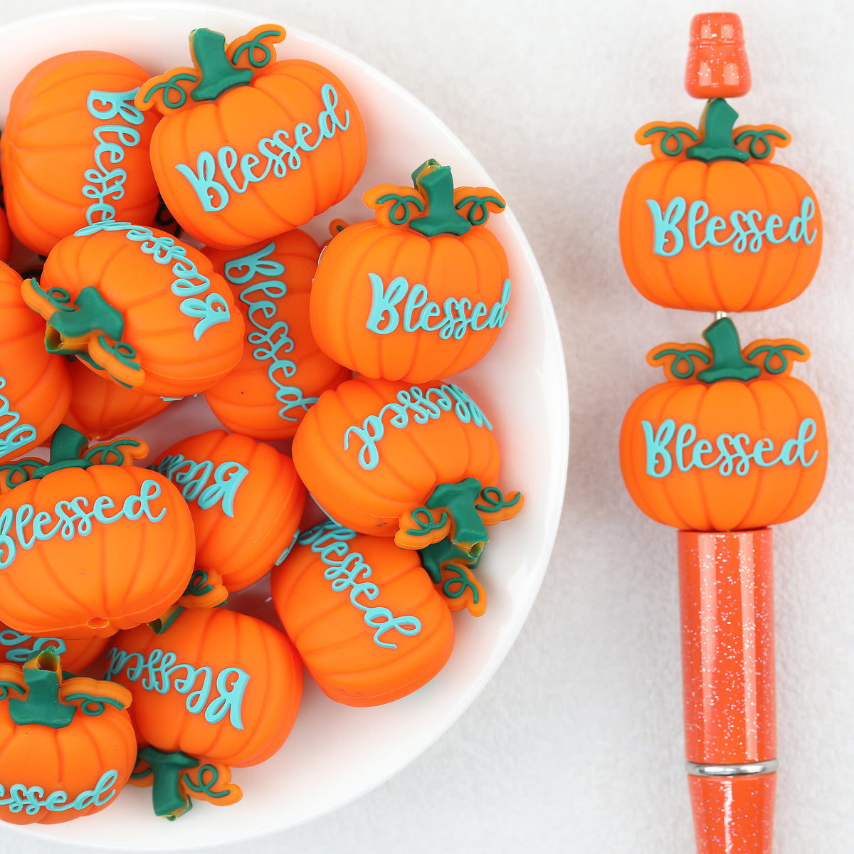  3D Thanksgiving Blessed Pumpkin Silicone Focal Beads 20Pcs