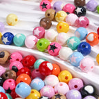 Painted Round Acrylic Beads 10mm Double Sided Heart and Star Pattern 50pcs 4