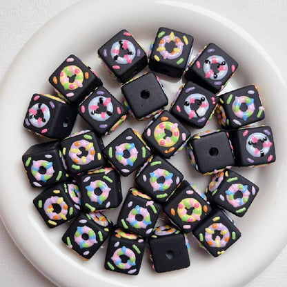 Hand Painted Square Acrylic Beads 16mm Cute Macaron 5pcs 9