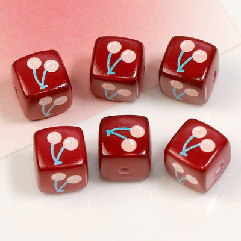 Heart Flower Square Acrylic Beads 14mm Colorful Pattern 10pcs 8