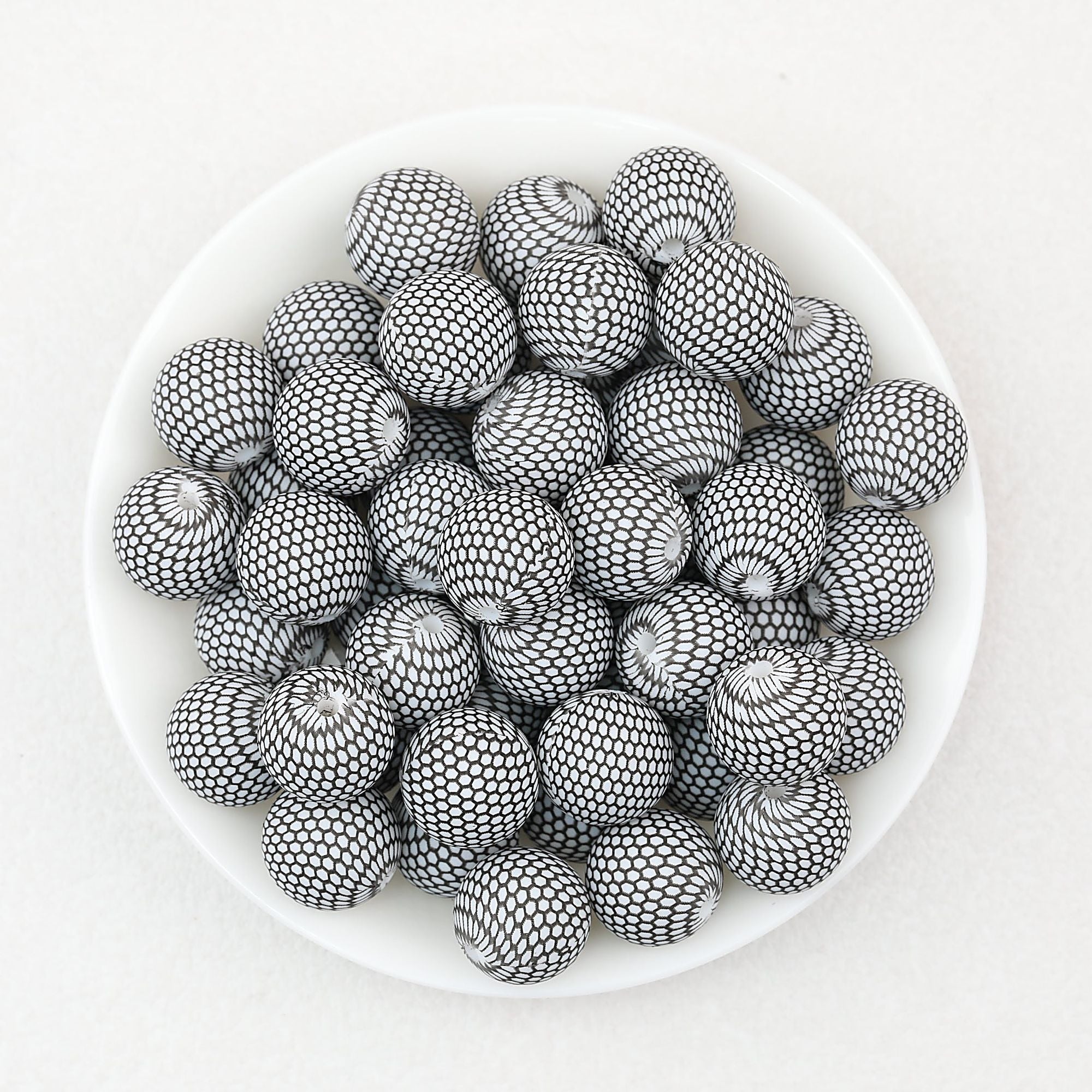 15mm Black and White Printed Round Silicone Beads 50pcs - Pattern 5
