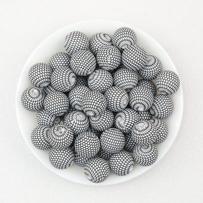 15mm Black and White Printed Round Silicone Beads 50pcs - Pattern 5