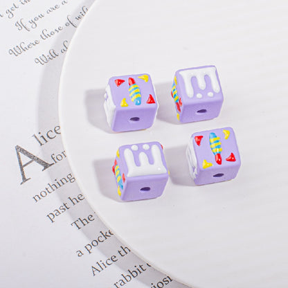 Hand Drawn Candle Square Acrylic Beads 16mm Colorful 5pcs 10
