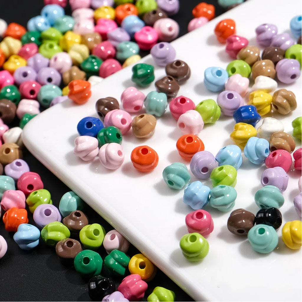 Baking Painted Mini Twisted Acrylic Beads 6mm Glossy Mixed Colors 100pcs
