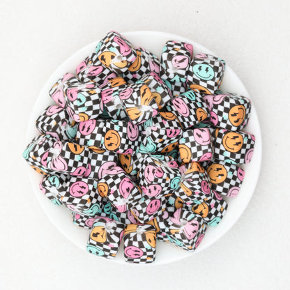 Geometric Pattern 13.5mm Square Silicone Beads with 2.5mm Hole 50pcs 4