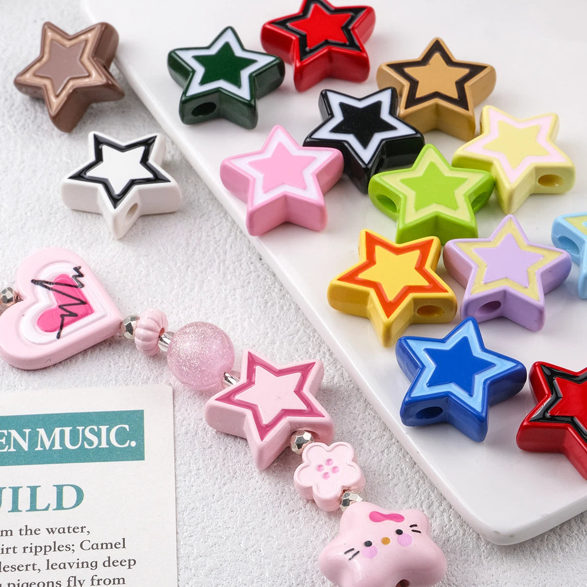 Star Acrylic Beads 22mm Cat Pattern Glossy Colorful 20pcs 3