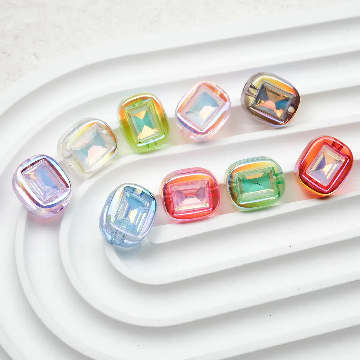 Transparent Square Acrylic Beads 14mm Imitation Zircon Sparkling 20pcs 4