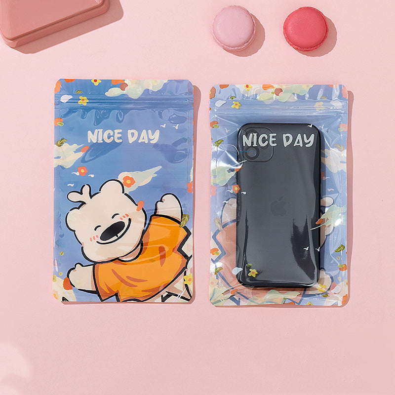 Cartoon Bear Print Zip Lock Plastic Bags 13x21cm Top Seal 10pcs 4