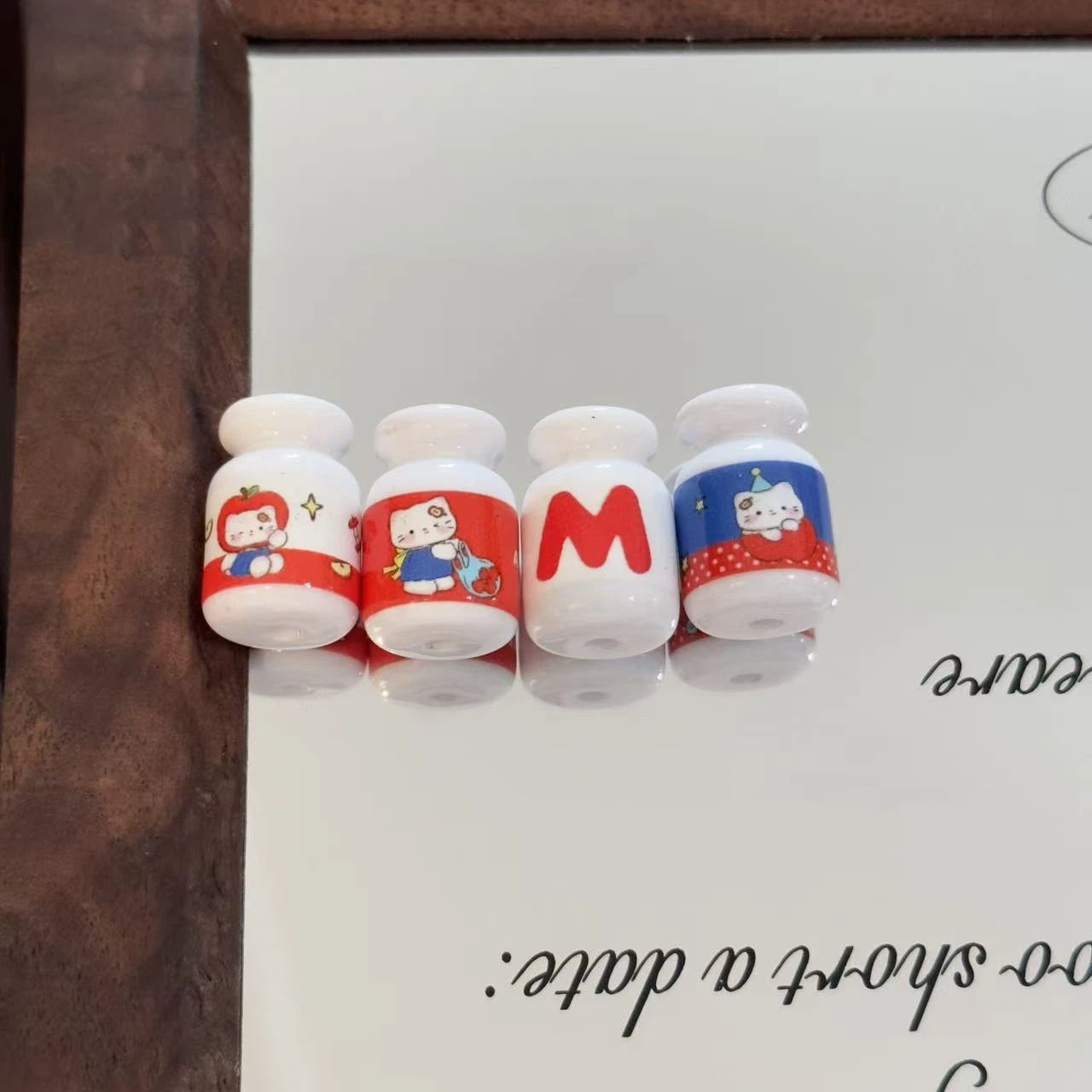 Milk Bottle Acrylic Beads 20mm Hello Kitty Painted Design 10pcs