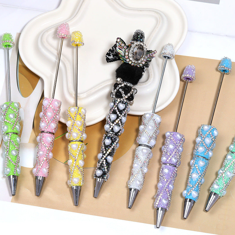Beadable Pen with Rhinestone Pearl Chain Multicolor Rotating 5 Pcs 4