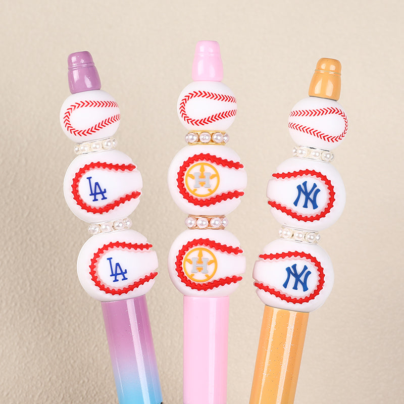 Silicone 3D Focal Beads Baseball Team Bright Red Stitches Team Initials 20pcs 3
