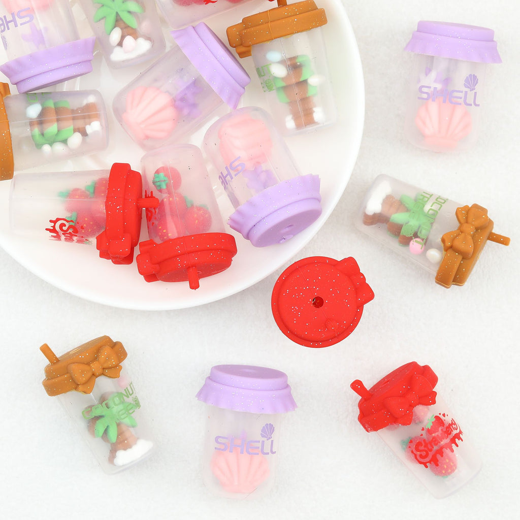 3D Shell Coconut Tree Glitter Bottle Silicone Focal Beads 10pcs
