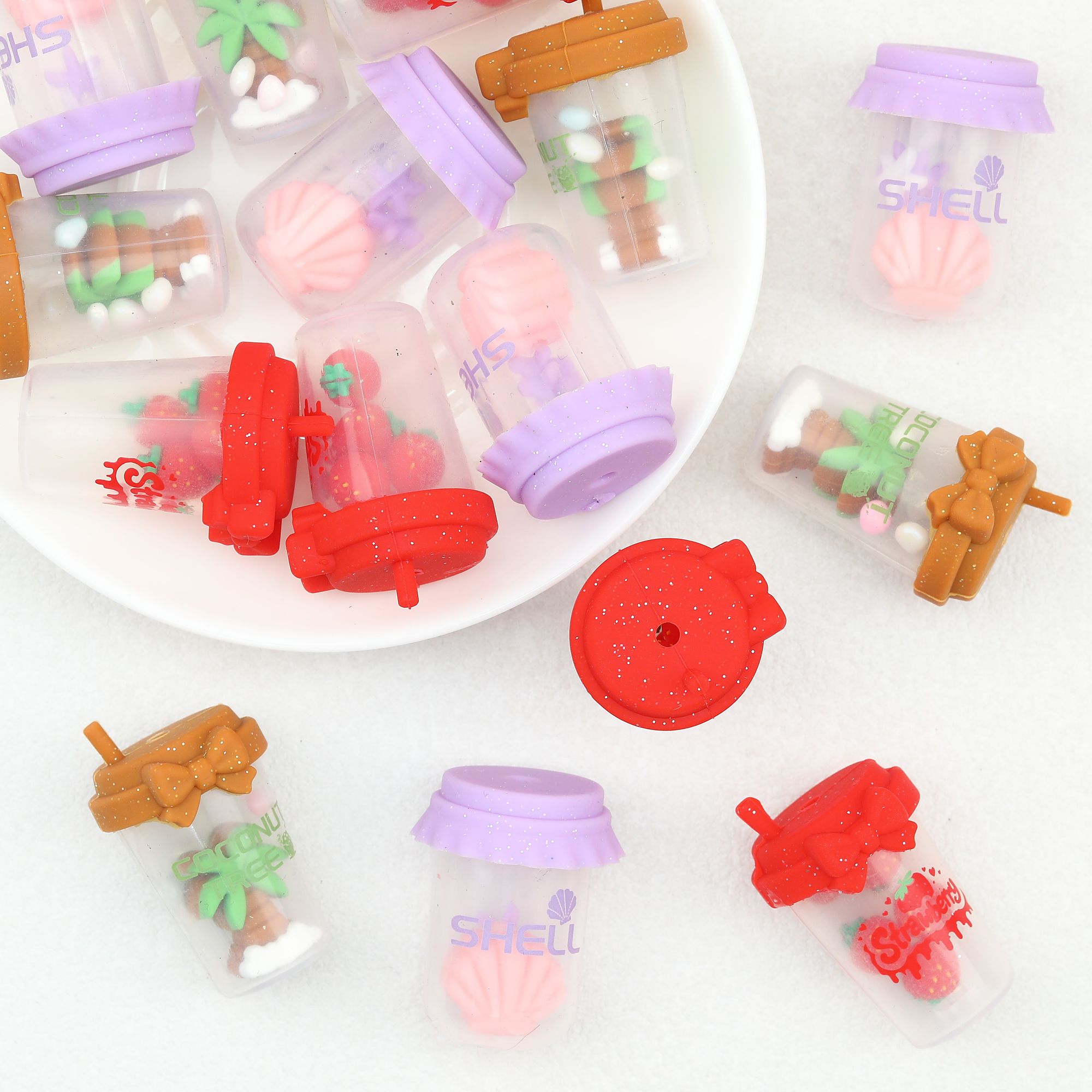 3D Shell Coconut Tree Glitter Bottle Silicone Focal Beads 10pcs