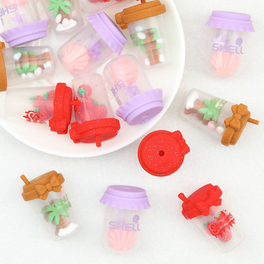 3D Shell Coconut Tree Glitter Bottle Silicone Focal Beads 10pcs