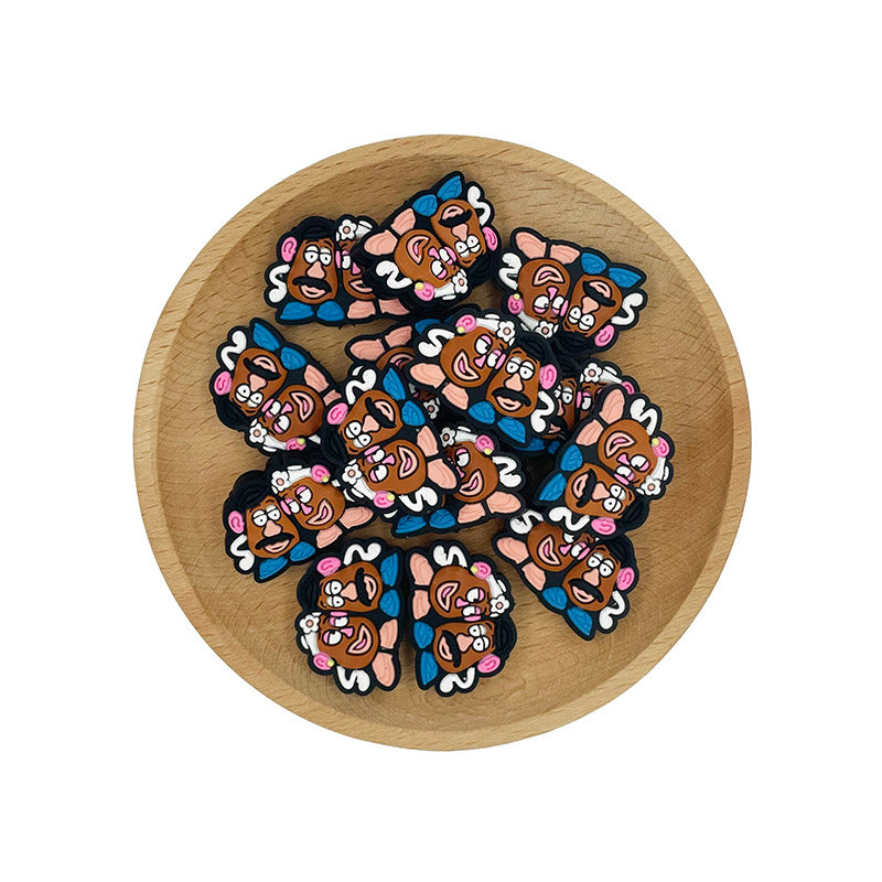 Silicone Focal Beads Brown Potato Couple Wearing Quirky Glasses 20pcs 2