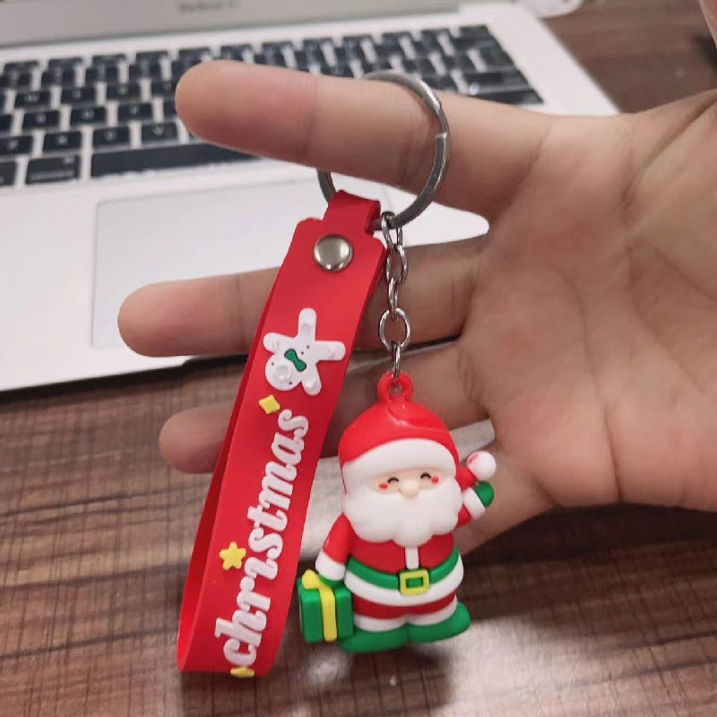 Soft Rubber Christmas Tree and Santa Claus Keychain with Red Strap 6