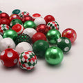 Bubblegum Beads 20mm Red Green White Rhinestone Grid Chunky Mix 50pcs