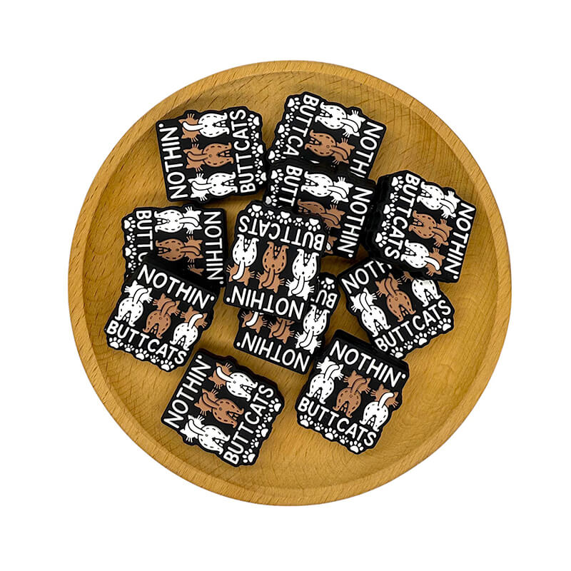 Silicone Focal Beads Cat Butt Trio Text Bold White Brown 20pcs 2
